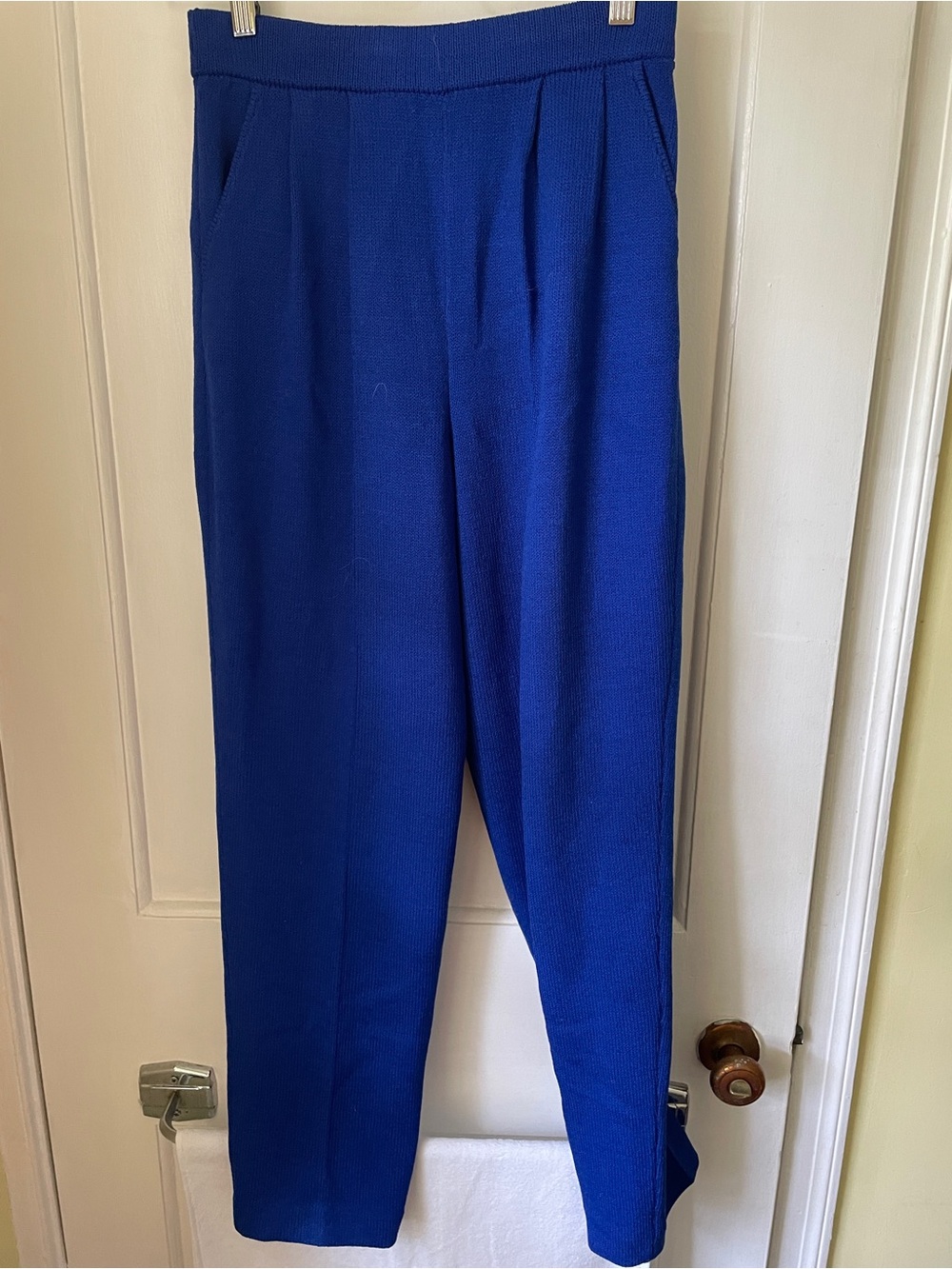 St John Royal Blue High-Waist Tapered Knit Pants